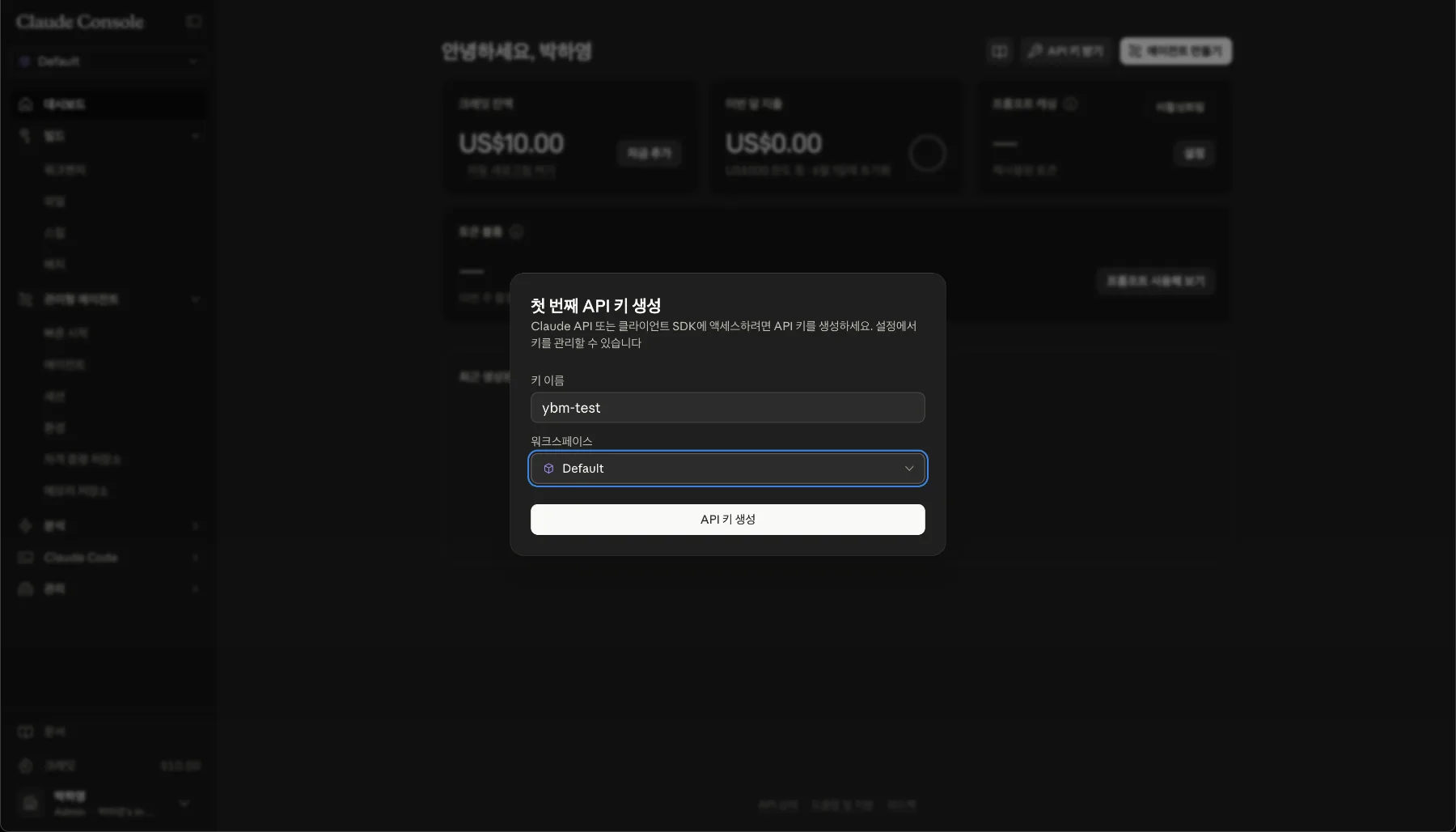 API Key 생성 화면