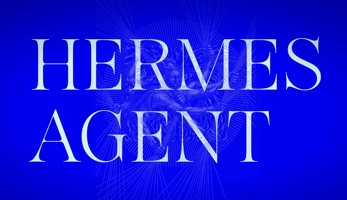 Hermes Agent 공식 사이트 대표 이미지 — 파란 배경에 HERMES AGENT 글자